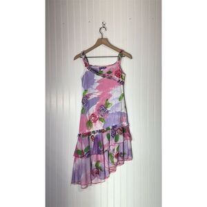 Crazy Fish XS Tie Dye Floral Dress Hawaii Y2K Fairycore Grunge Asym Hem Festival